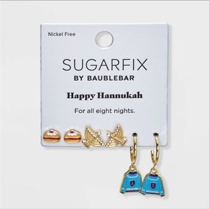 SUGARFIX BaubleBar Happy Hanukkah 3 Earring Set Jelly Donut Menorah Dreidel Top